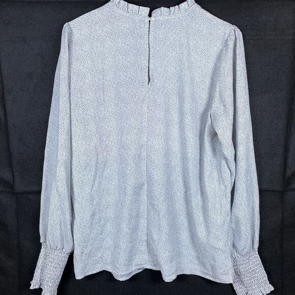 Maison d' Amelie Womens Blouse White Black Spotted Ruffle Balloon Sleeve Paris M - Picture 11 of 14